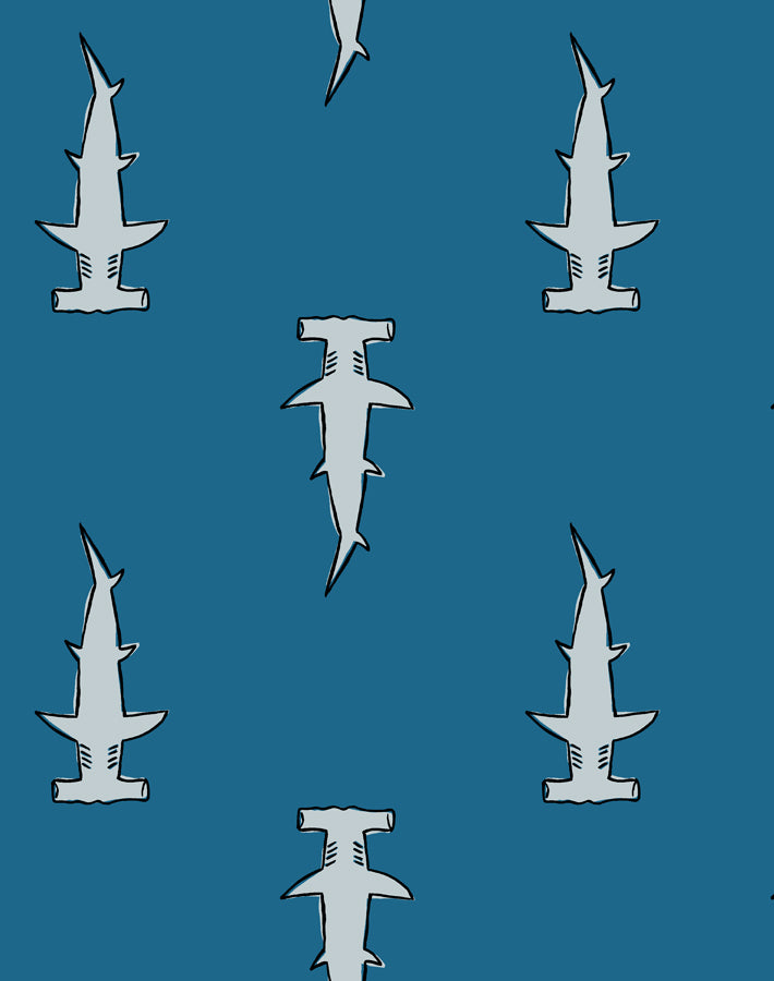 'Hammerheads' Wallpaper by Tea Collection - Cadet Blue