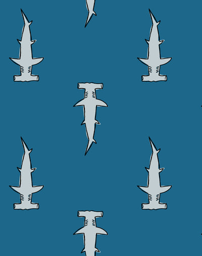 'Hammerheads' Wallpaper by Tea Collection - Cadet Blue