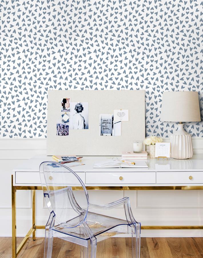 'Hearts' Wallpaper by Sugar Paper - French Blue On White