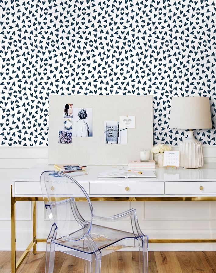 'Hearts' Wallpaper by Sugar Paper - Navy On White