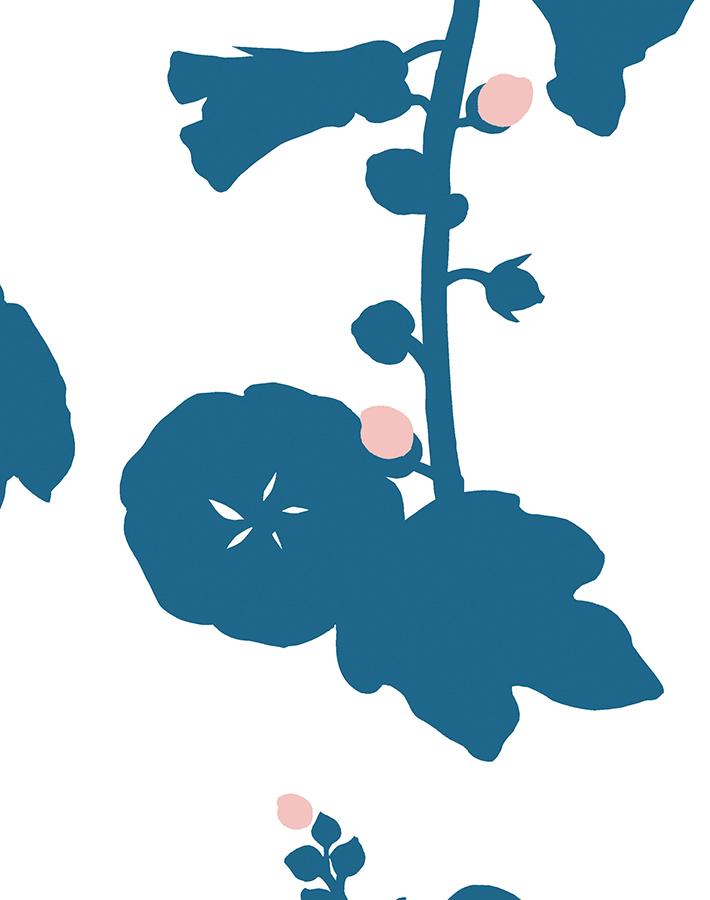 'Hollyhock' Wallpaper by Clare V. - Cadet Blue