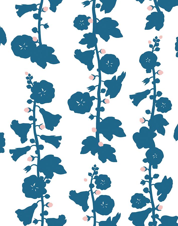 'Hollyhock' Wallpaper by Clare V. - Cadet Blue