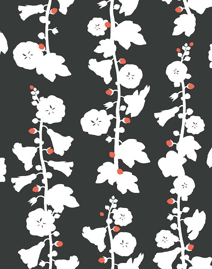 'Hollyhock' Wallpaper by Clare V. - Charcoal