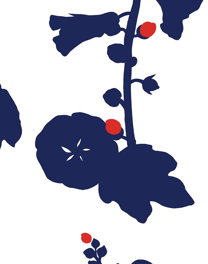 'Hollyhock' Wallpaper by Clare V. - Navy Red