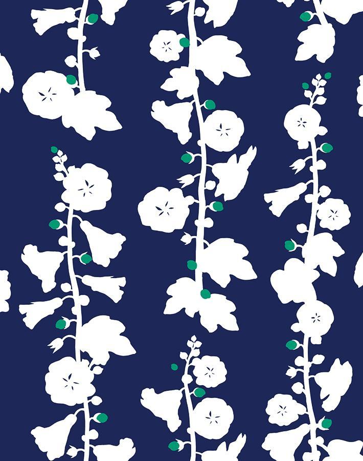 'Hollyhock' Wallpaper by Clare V. - Navy Teal