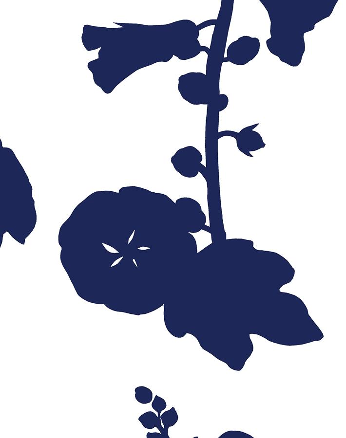 'Hollyhock' Wallpaper by Clare V. - Navy