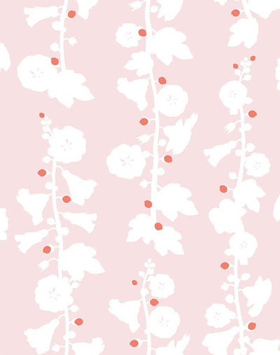 'Hollyhock' Wallpaper by Clare V. - Pink