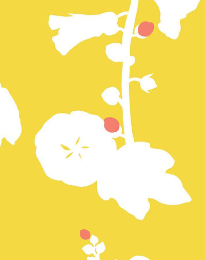 'Hollyhock' Wallpaper by Clare V. - Yellow