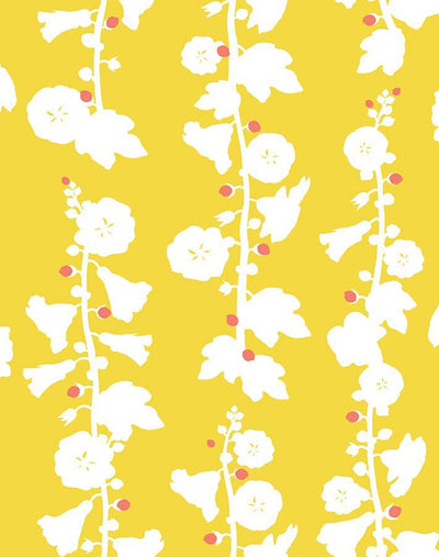 'Hollyhock' Wallpaper by Clare V. - Yellow