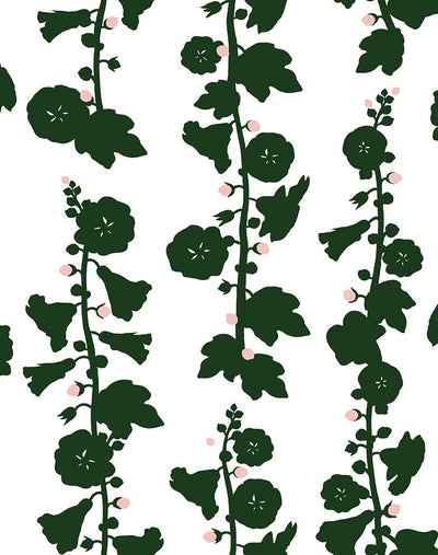 'Hollyhock' Wallpaper by Clare V. - Green