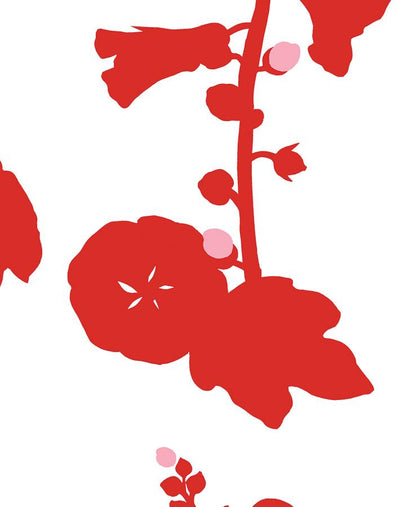 'Hollyhock' Wallpaper by Clare V. - Red