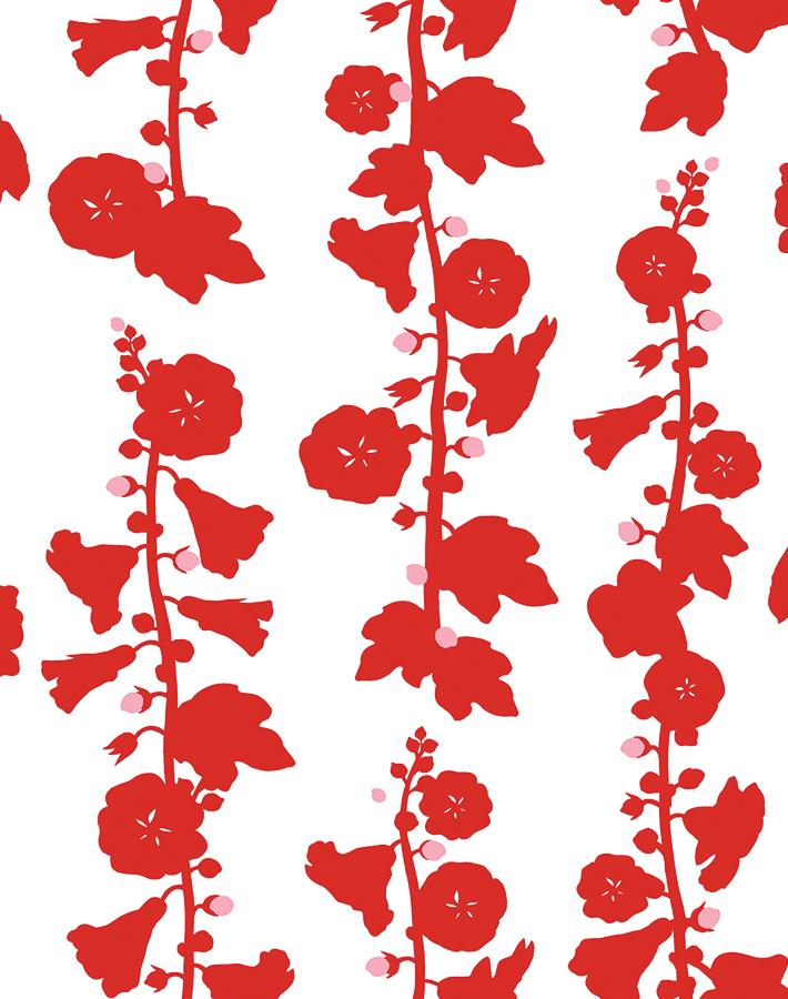 'Hollyhock' Wallpaper by Clare V. - Red