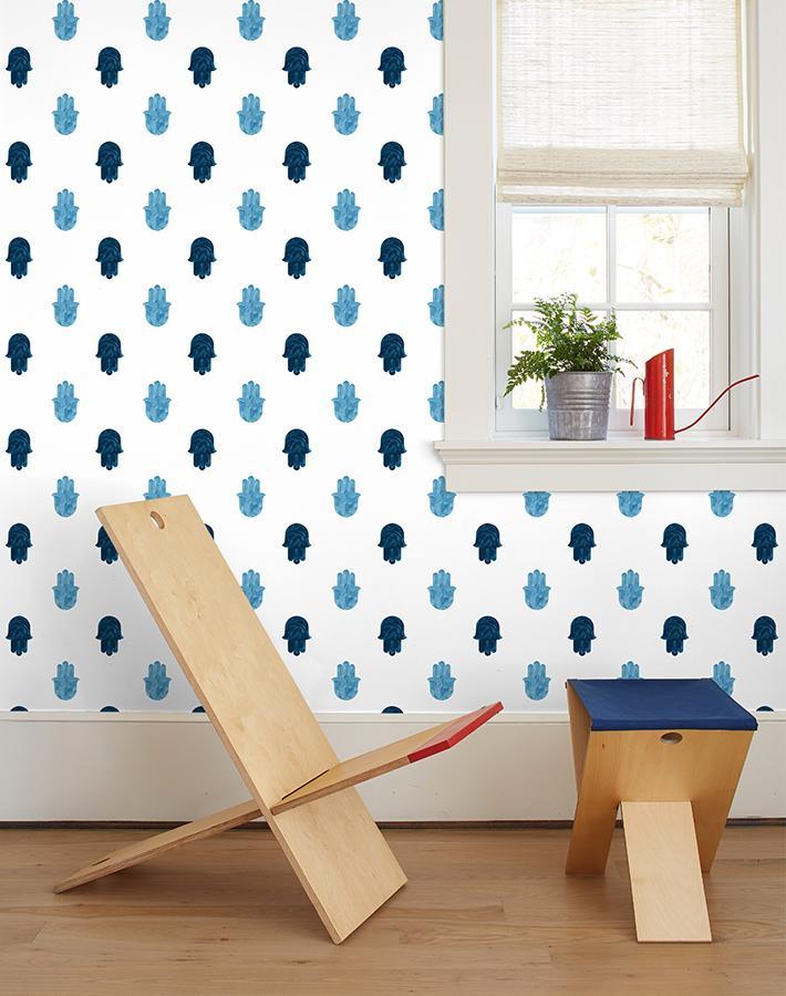'Home Om' Wallpaper by Wallshoppe - Blue