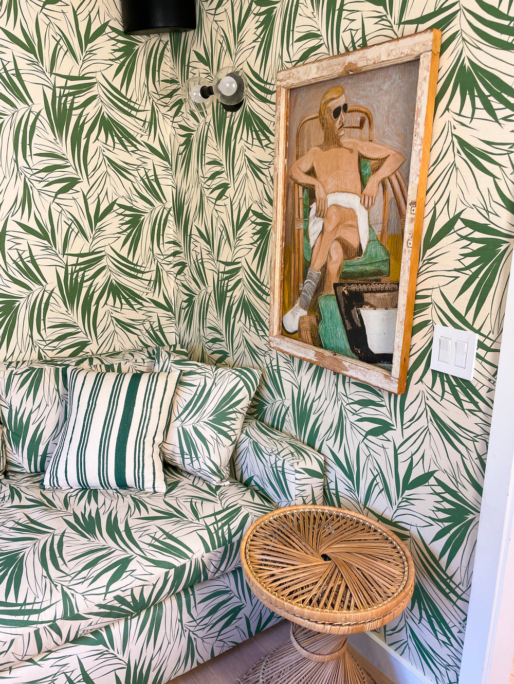painted stripes throw pillow green on california cotton