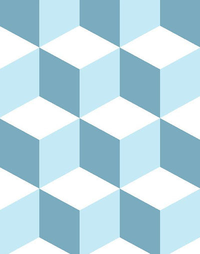 'Ice Cubist' Wallpaper by Wallshoppe - Baby Blue