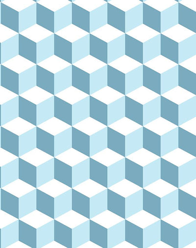 'Ice Cubist' Wallpaper by Wallshoppe - Baby Blue