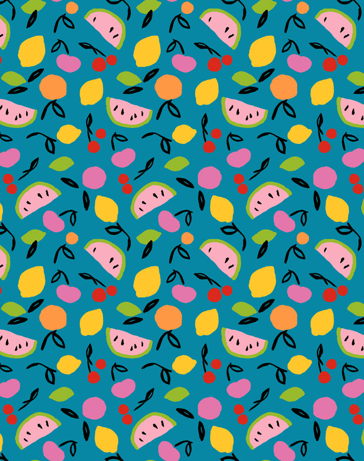 'Island Fruits' Wallpaper by Tea Collection - Teal