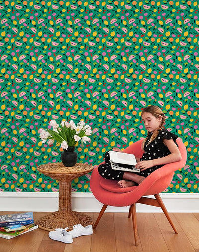 'Island Fruits' Wallpaper by Tea Collection - Emerald