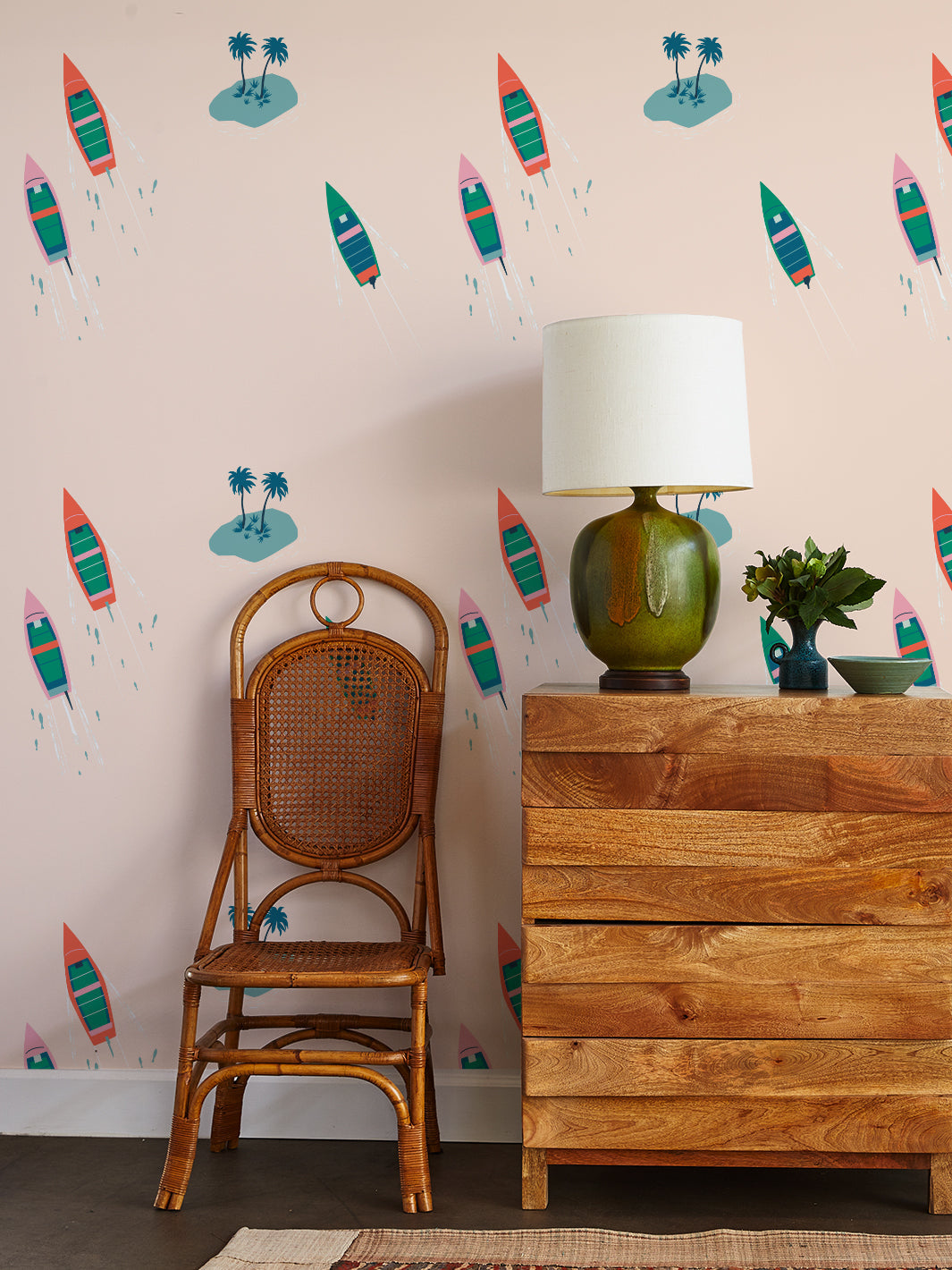island boats wallpaper by tea collection peach