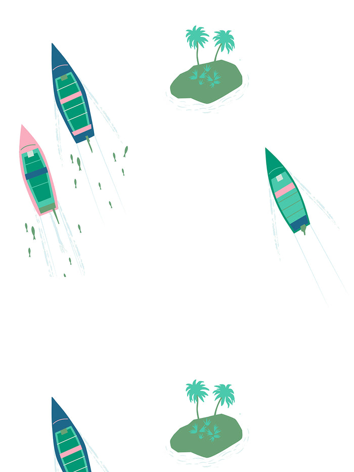 'Island Boats' Wallpaper by Tea Collection - White