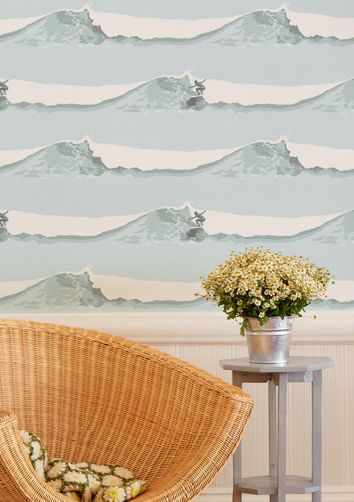 'Janet Rides' Wallpaper by Lingua Franca - Blue