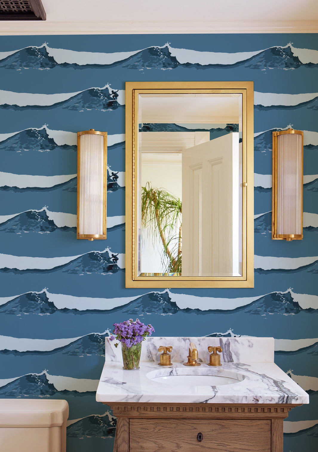 'Janet Rides' Wallpaper by Lingua Franca - Deep Sea