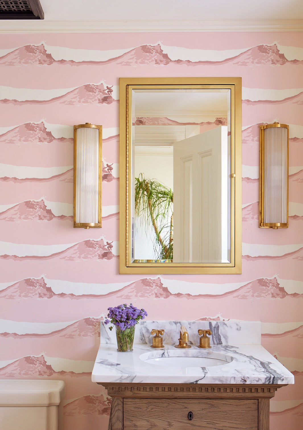 'Janet Rides' Wallpaper by Lingua Franca - Pink