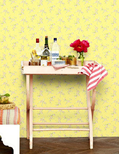 'Jolene' Wallpaper by Wallshoppe - Lemon With Pink