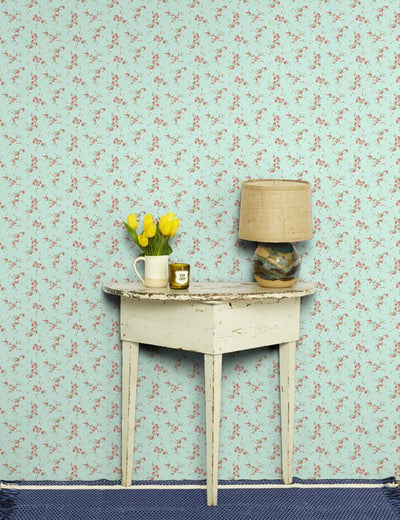 'Jolene' Wallpaper by Wallshoppe - Mint With Pink