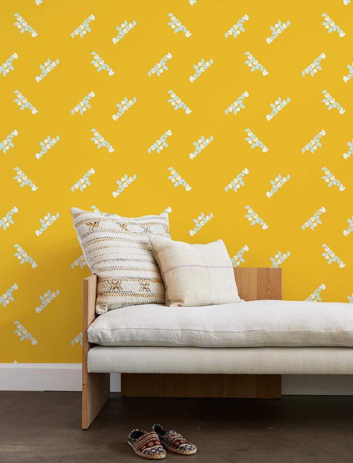 los angeles graphic wallpaper marigold on white
