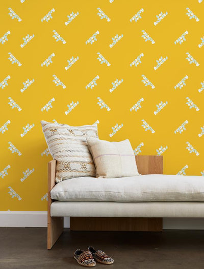 los angeles graphic wallpaper marigold on white