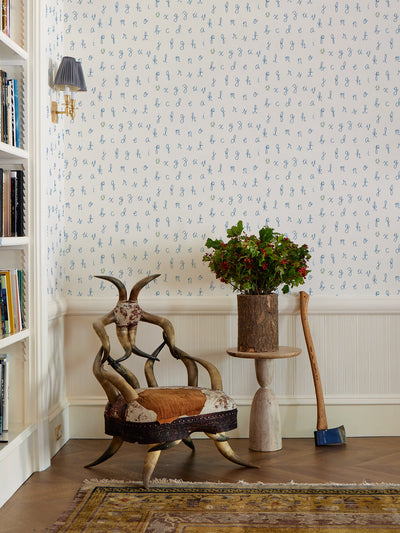 'LF Alphabet' Wallpaper by Lingua Franca - Lapis with Green Accent Letter