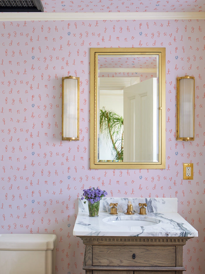 'LF Alphabet' Wallpaper by Lingua Franca - Lilac with Blue Accent Letter