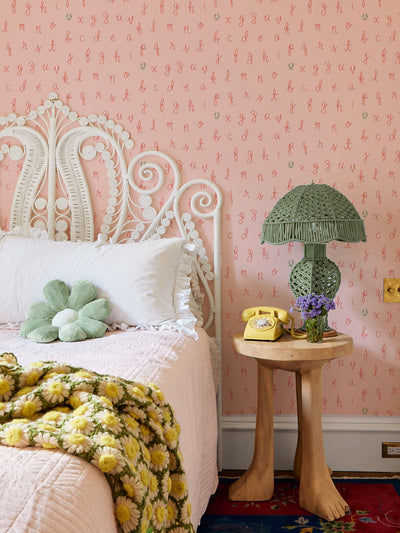 'LF Alphabet' Wallpaper by Lingua Franca - Pink with Green Accent Letter