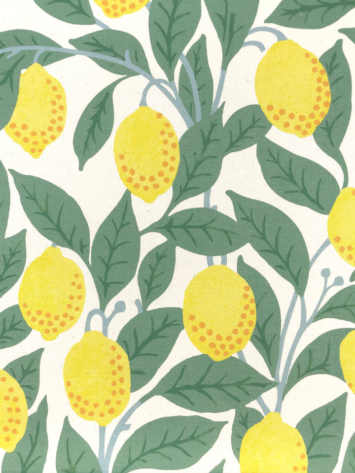 fabric by the yard lemons natural on organic twill