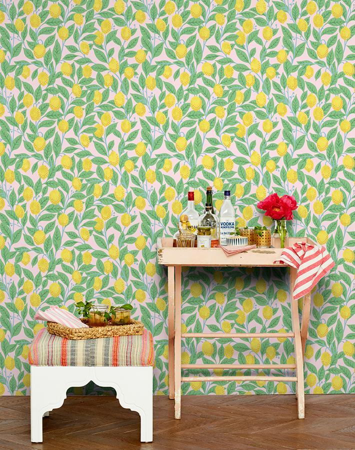 'Lemons' Wallpaper by Nathan Turner - Pink