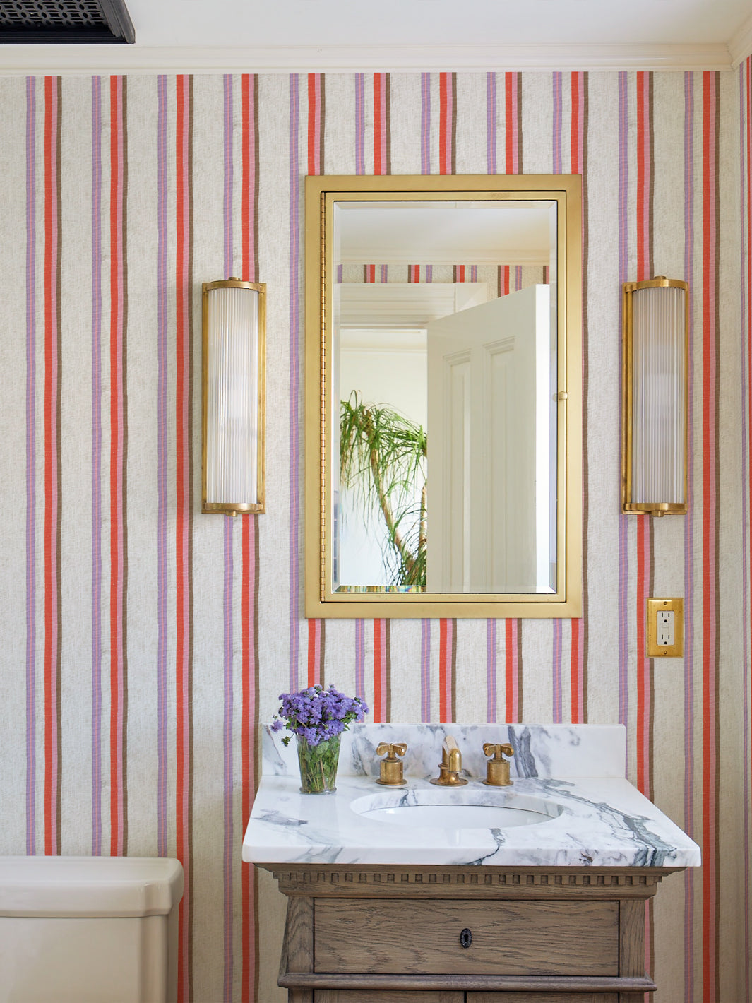 life is a banquet stripe wallpaper by lingua franca lilac melon