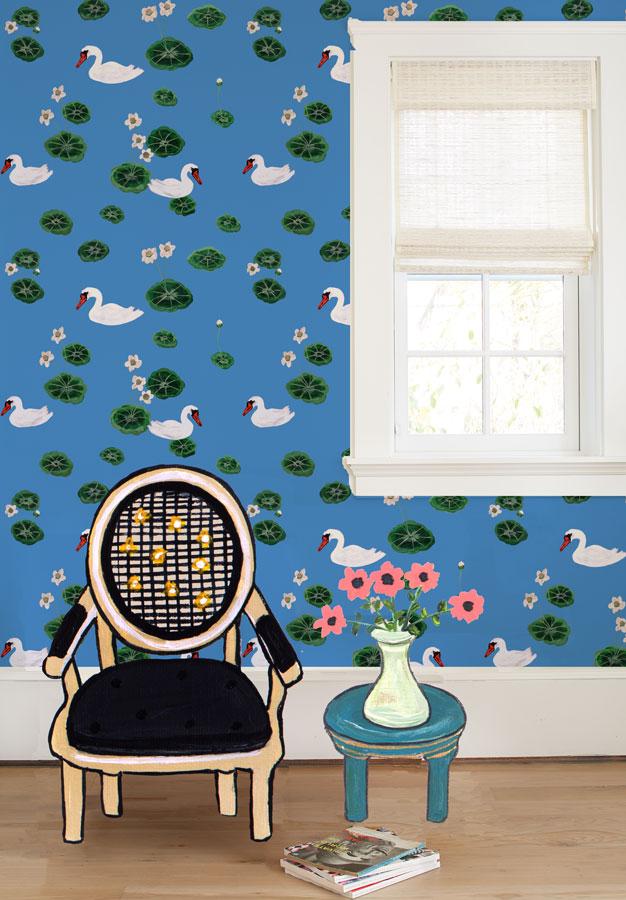 lily pad lake cerulean wallpaper by carly beck