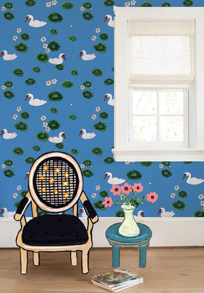 lily pad lake cerulean wallpaper by carly beck