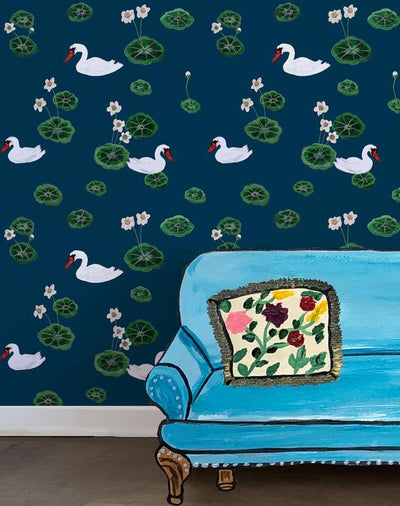 lily pad lake peacock wallpaper by carly beck
