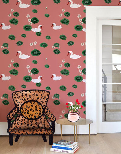 'Lily Pad Lake' Wallpaper by Carly Beck - Rose