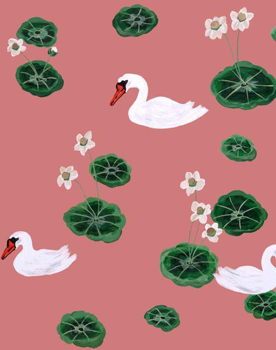 'Lily Pad Lake' Wallpaper by Carly Beck - Rose