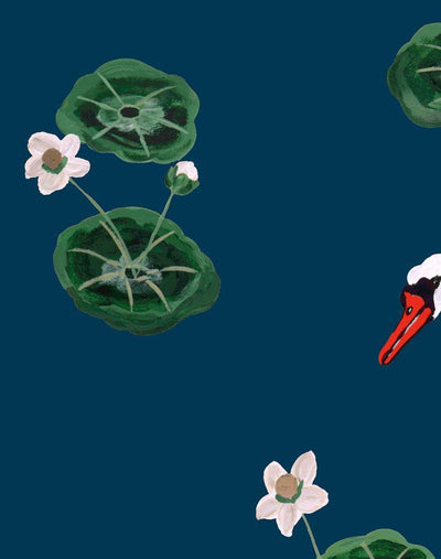lily pad lake peacock wallpaper by carly beck