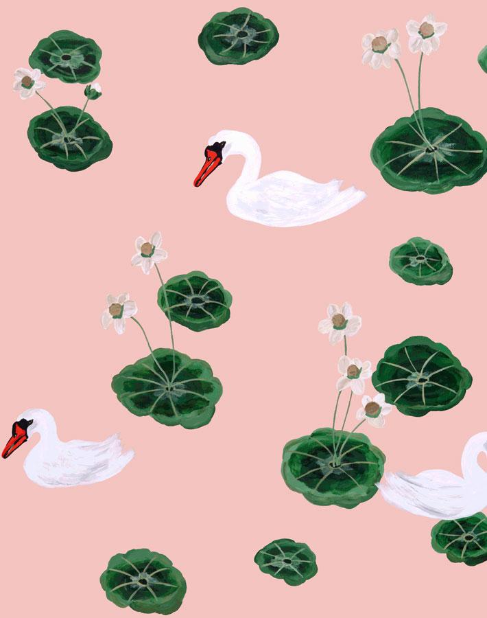 'Lily Pad Lake' Wallpaper by Carly Beck - Pink