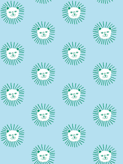 lions head wallpaper by tea collection baby blue