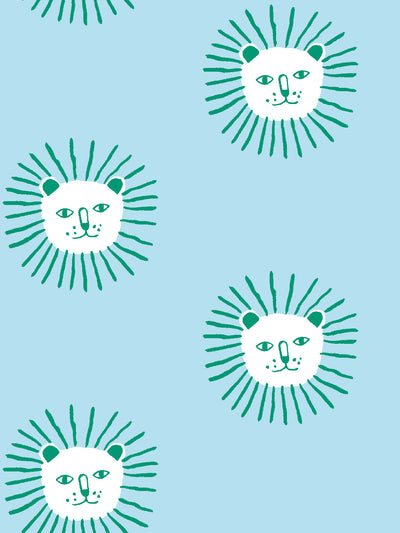 lions head wallpaper by tea collection baby blue