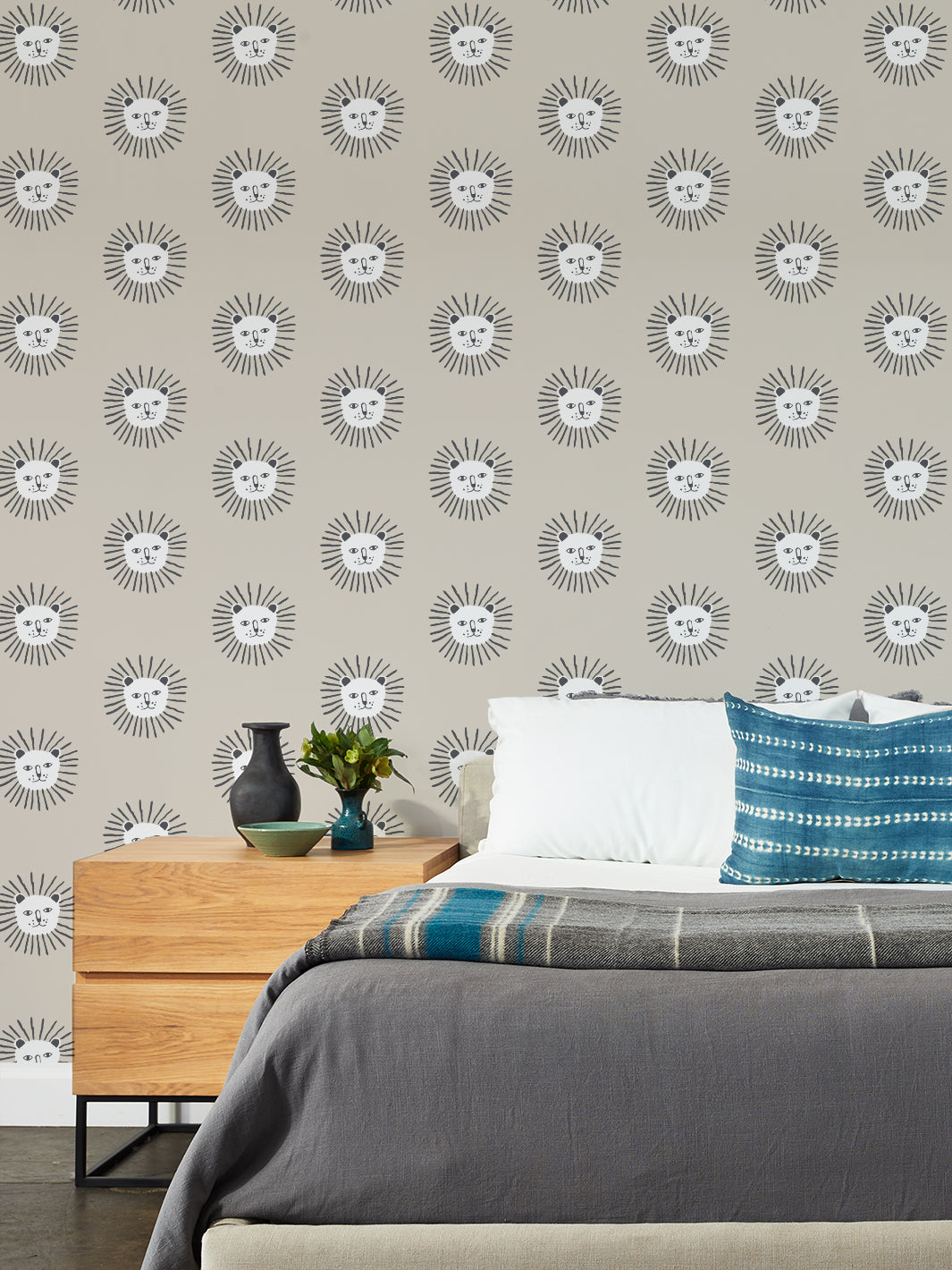 lions head wallpaper by tea collection taupe