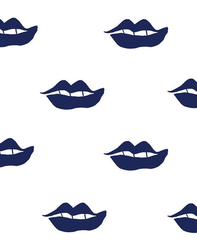 'Lips' Wallpaper by Clare V. - Navy