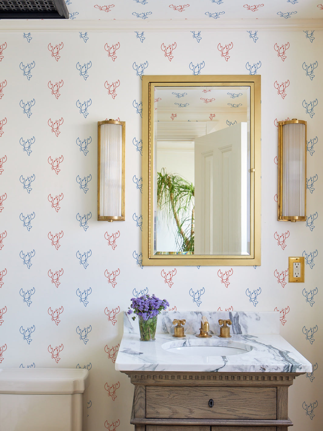 'Lobsters' Wallpaper by Lingua Franca - Blue + Red