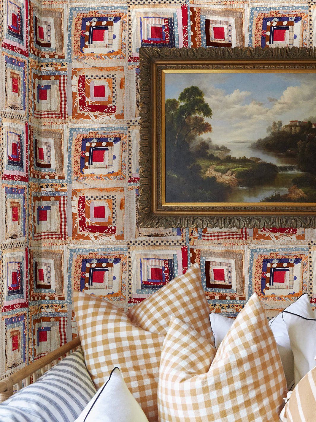 log cabin quilt wallpaper chris benz multi